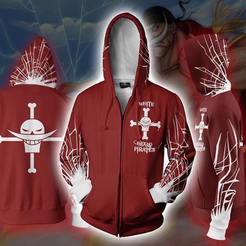 2021 One Piece Anime 3D Print Zipper Hoodie for Men