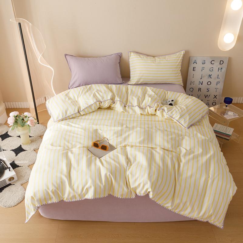 Yellow Stripe Bedding Sets Quilt Cover Bed Flat sheet Pillowcase Full Queen Bed Linen Adult Kids Duvet Covers No Filling