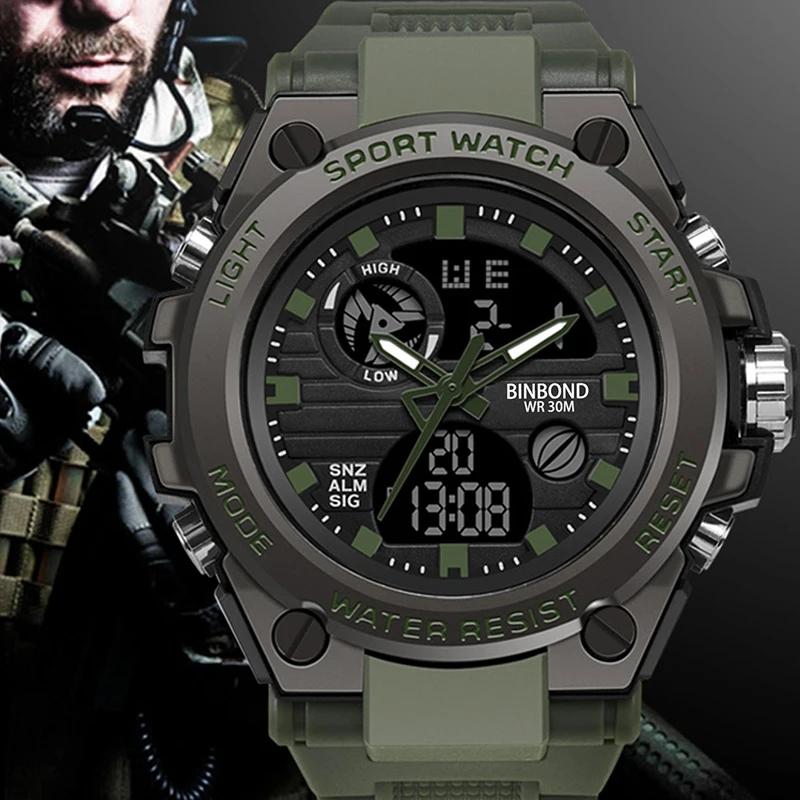 Binbond 885 B885 Electronic Dual Display Watch Sport Waterproof Silicone Belt Luminous Men's LED Digital Quartz Movement Watches