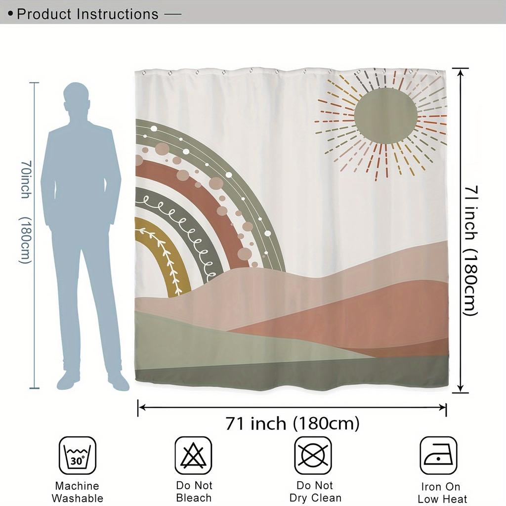 1pc Abstract Mountain Sun Shower Curtain, Sun Motif, High Quality Polyester, Artistic All Seasons Bathroom Decor