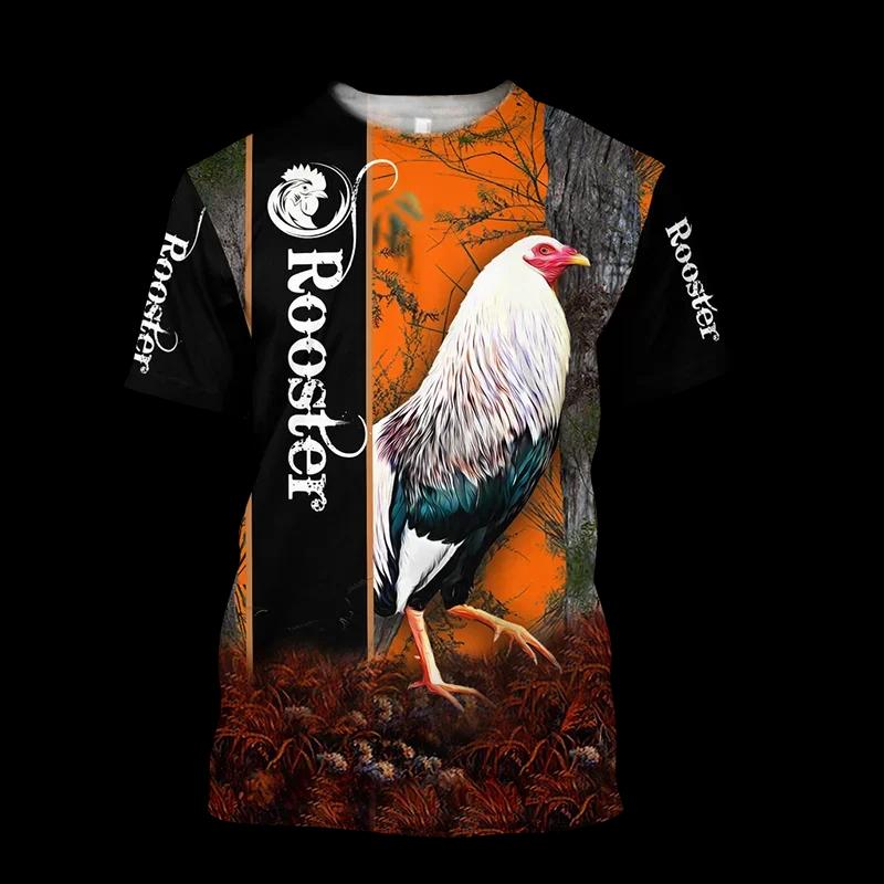 Fighting Rooster 3D Printed Round Neck T-shirt for Men, Fashionable Short Sleeved Pullover, Casual Street Harajuku Tops