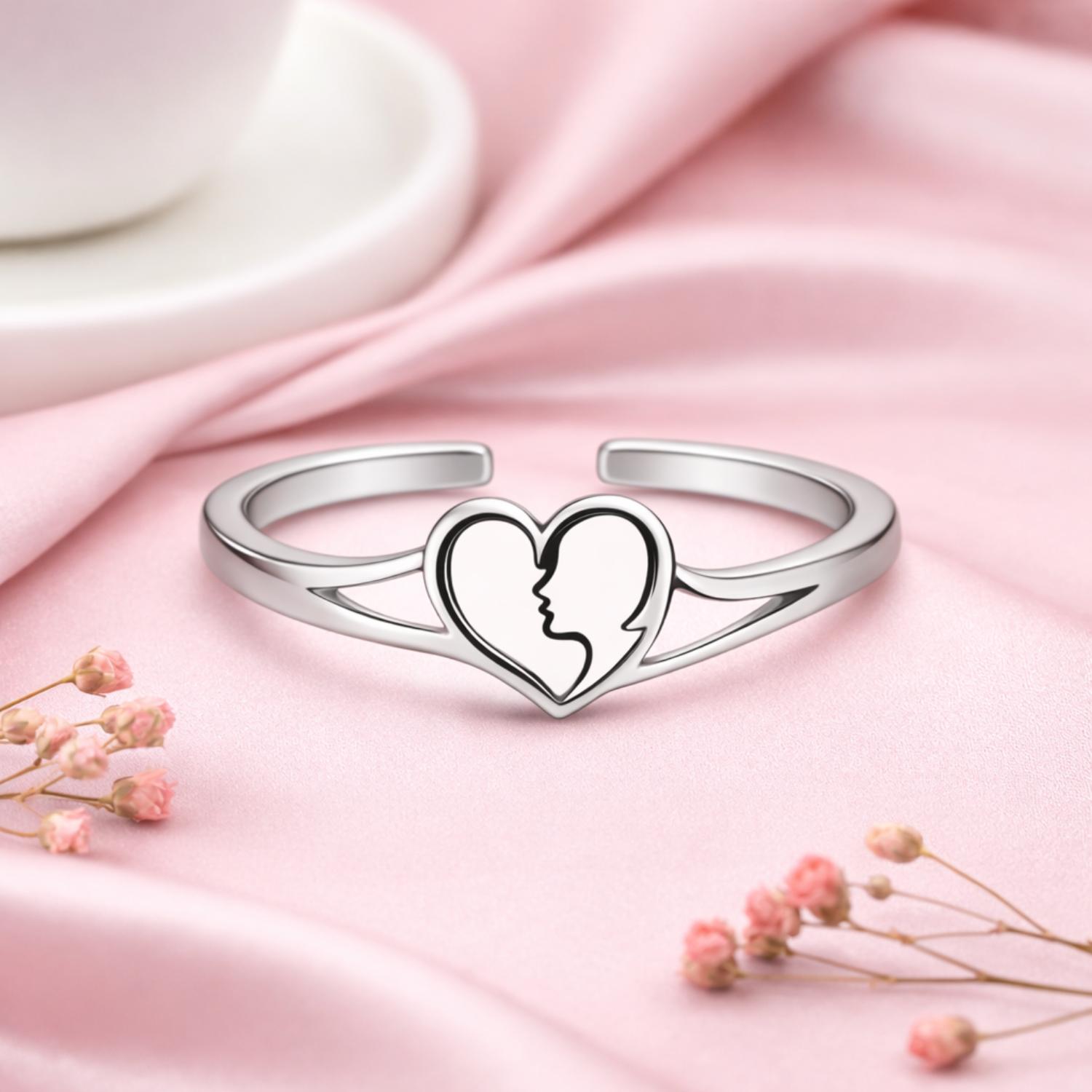 Face Silhouette Heart Adjustable Open Ring – 925 Sterling Silver 6 белый