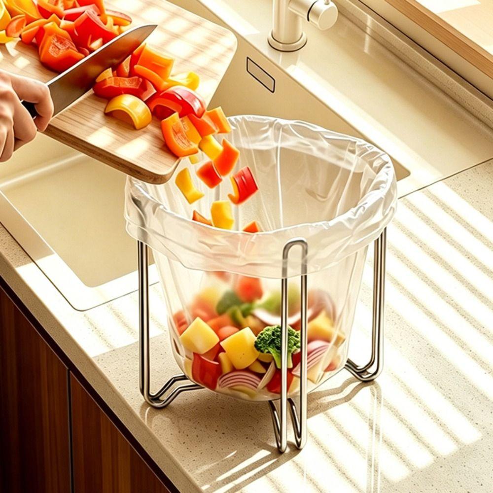 304 Stainless Steel Garbage Bag Rack Portable Kitchen Sink Strainer For Food Waste