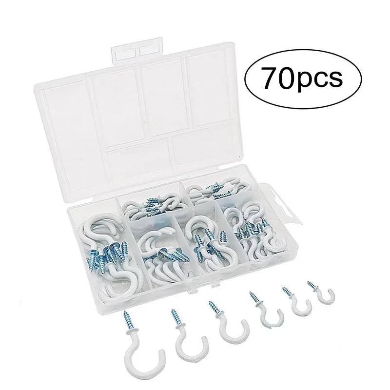 70Pcs Sheep Eye Screw Hook, Wrapped In Plastic Technology, Screw In Question Mark Hook, Cup Hook, Plant Hook