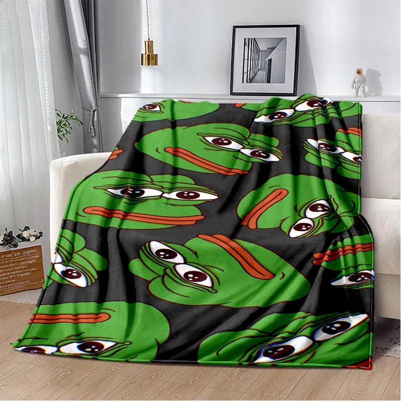 3D Pepe The Frog Face Cartoon Blanket,Soft Throw Blanket for Home Bedroom Bed Sofa Picnic Travel Office Rest Cover Blanket Kids
