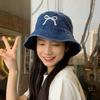 Summer Embroidery Bow Washed Denim Bucket Hat For Women Panama Hats Outdoor Fisherman Hat Beachside Sunscreen Visor Cap
