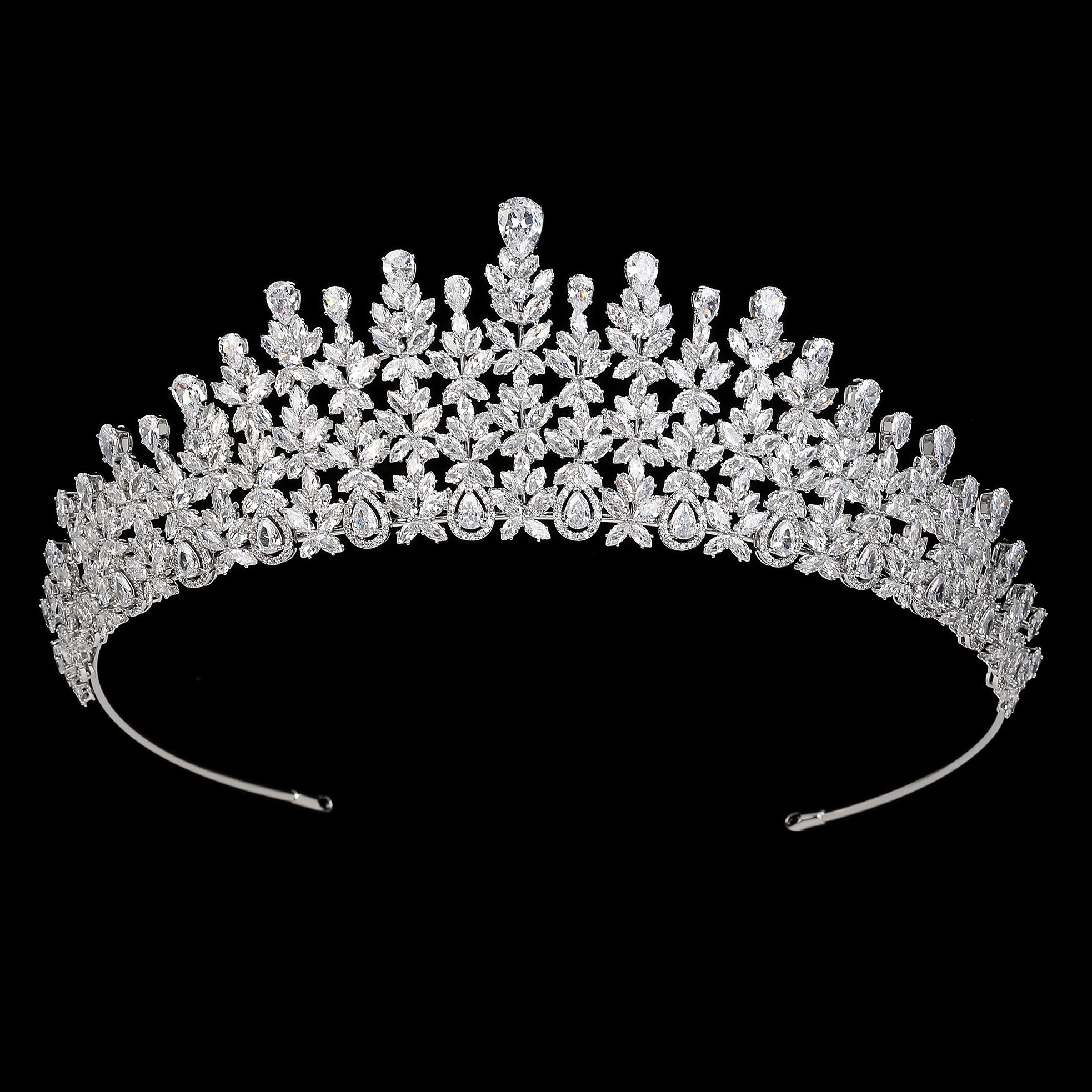 Custom Metal Bridal Pageant Crowns and Tiara Zircon for Girls Women Gold CZ Tiara Bride for Wedding Feast Banquet Prom BC6185