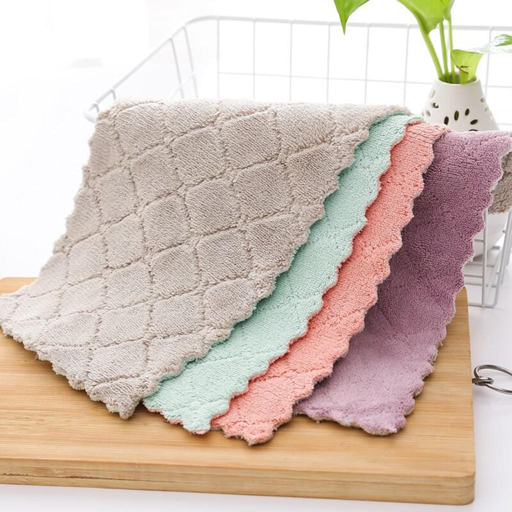 4PC Nonstick Oil Coral Velvet Hanging Hand Towels Kitchen Dishclout