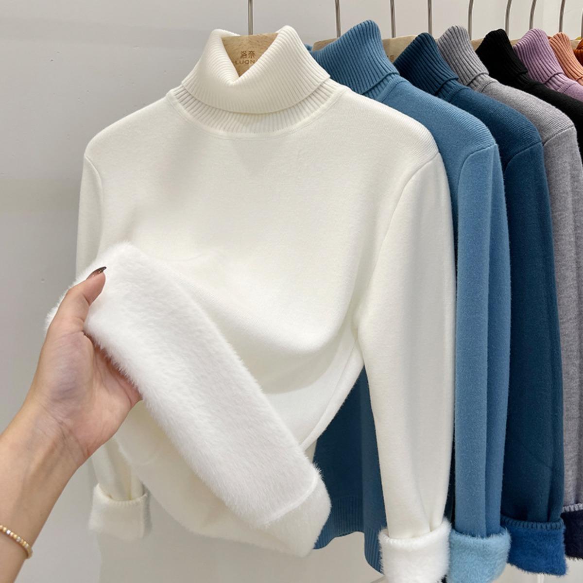 

Бархатный свитер с высоким воротом One Piece с утолщенным бархатом для женщин, новая теплая базовая кофта с длинным рукавом на осень и зиму One size