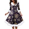 Women's Fashion V-neck Casual Fit Christmas Print Party Long Sleeve Dress