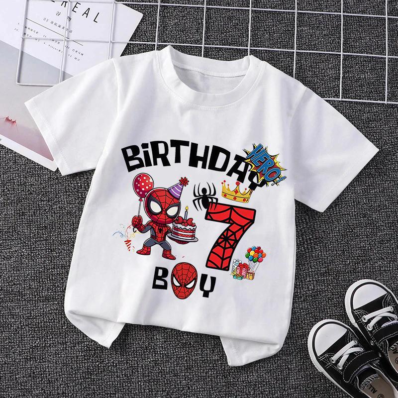 Marvel Spiderman Kids Birthday Party Tshirts Baby Number 1-9 T-Shirt Children Fashion Tops Tees Boys TShirt Parent Child Clothes