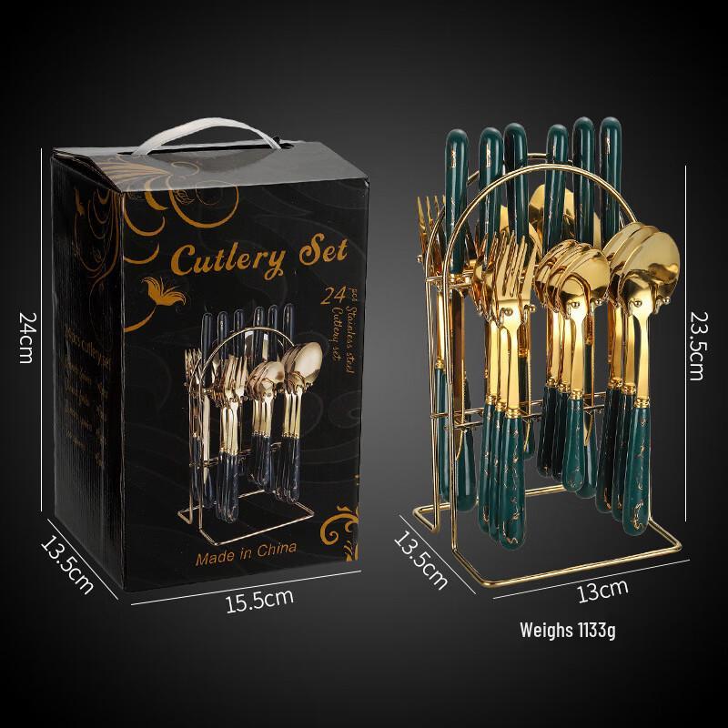 Gold Ceramic Handle 24-Piece Western Cutlery Set