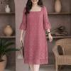 ZANZEA Women Square Collar 3/4 Sleeve Casual Lace Patchwork Elegant Dress