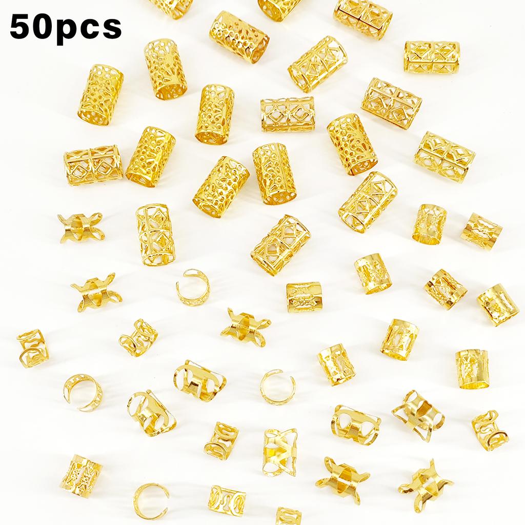 50PCS Bohemian Style Mini Dreadlock Beads Vintage Hollow Hair Rings Hair Pins Loops Hair Accessories Loc Hair Jewelry for Braids