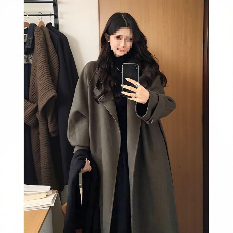 

Women s Mid-Length Wool Coat: 2025 Autumn/Winter, Korean Hepburn Style, Elegant & Thickened. XL (135-155 lbs)