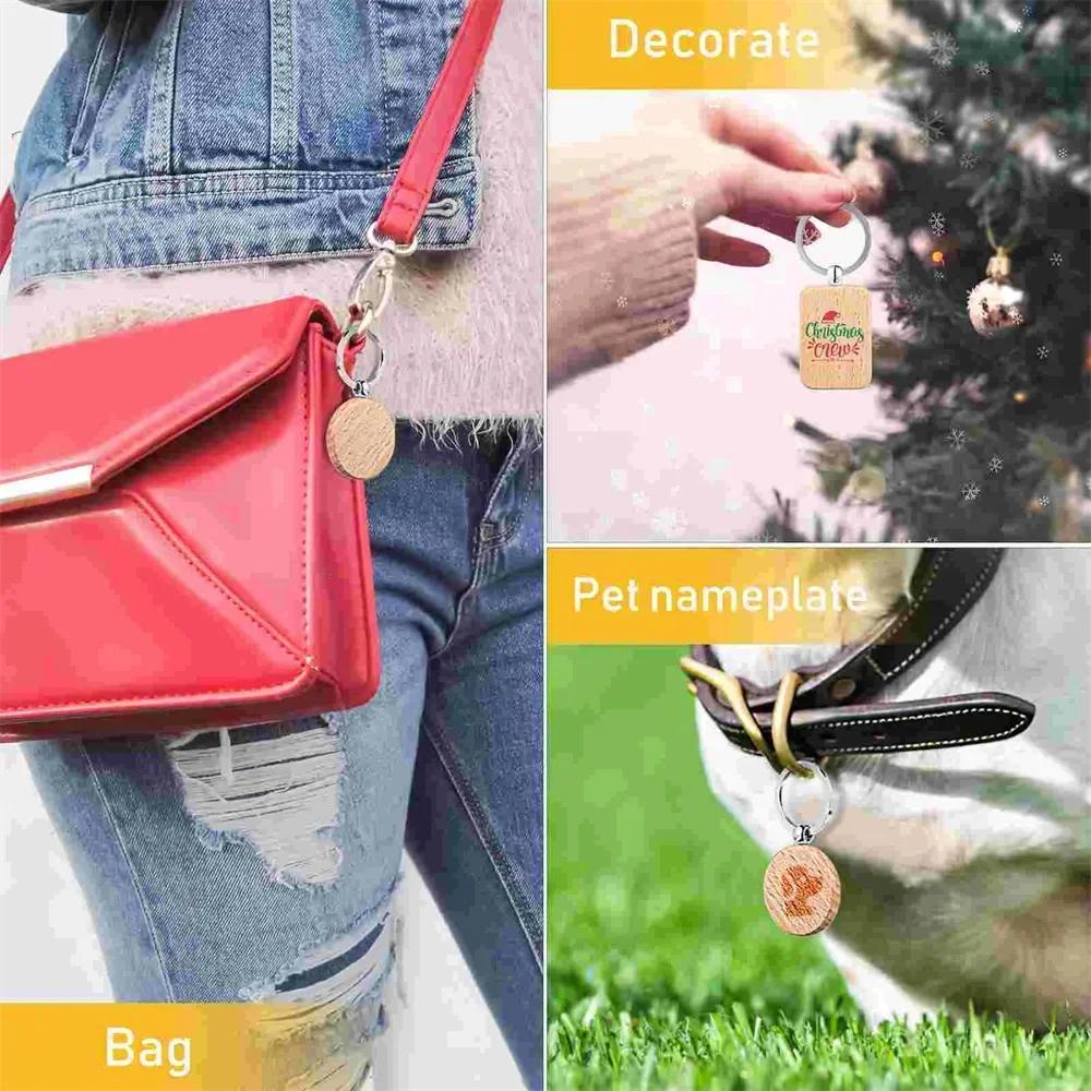 10pcs Rounded-Rectangle Wood Keychains Blanks Wooden Keyrings Suitable for Laser Engraving Gift