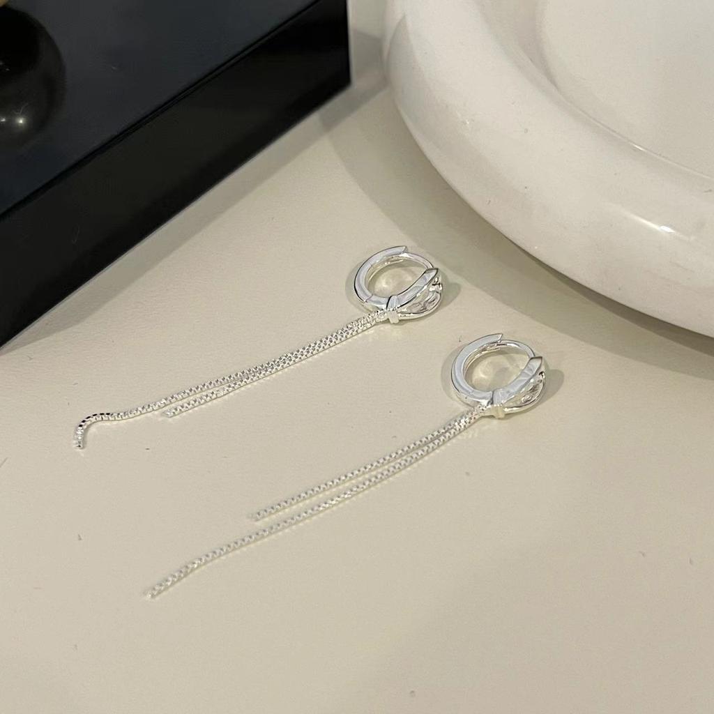 Fashion Korean Jewelry 925 Sterling Silver Tassel Chain Hoop Earring for Women Silver Earring Jewelry Manufacturer