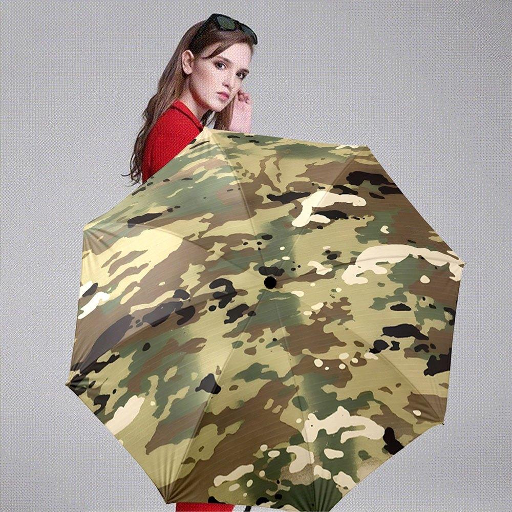 Open Camouflage Umbrella - Green/Brown Camo Pattern, 8-Rib Portable Folding Umbrella for &, Army Style Outdoor Accessory (Gre