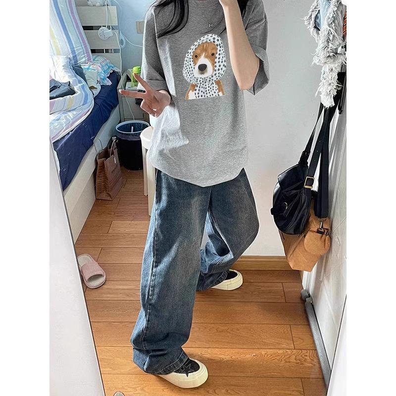 2025 Women's Gray Summer Loose Short-Sleeve Pure Cotton Niche Top