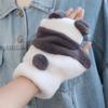 Fleece-lined Half Finger Gloves  Winter Velvet Mittens Cute Panda Plush Gloves  Outdoor