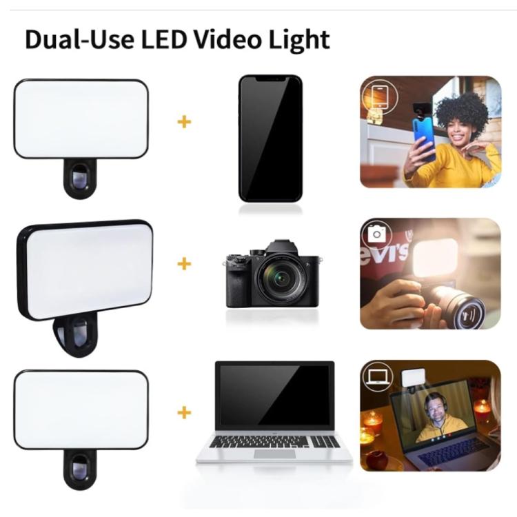 Selfie Fill Light Rechargeable 3 Color Temperature Clip On For Phone, Laptop, Tablet Meeting