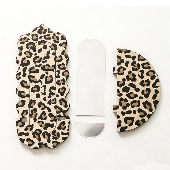 Yousheng Wooden Wall Floating Shelves Leopard Print Decorative Shelf Wall Mounted Planter Display Rack with Acrylic Mirror for Living Room Entryway