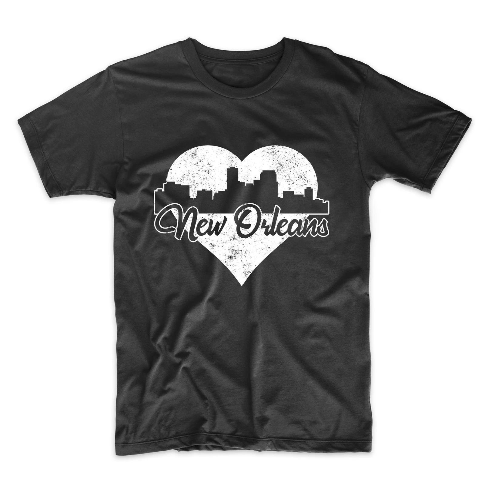 Men s New Orleans Shirt - Retro New Orleans Louisiana Skyline Heart T-Shirt L
