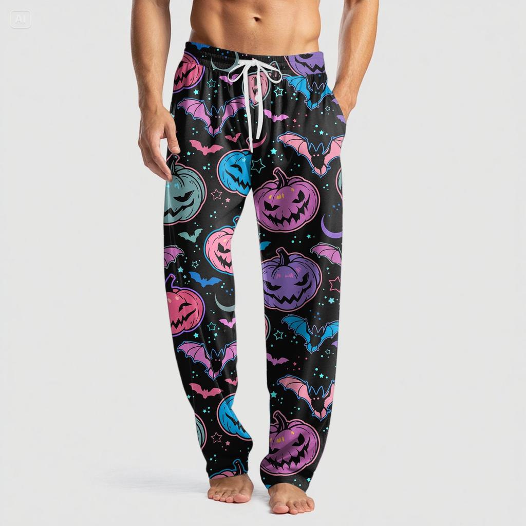Men's Knitted Halloween Print Pocket Casual Pants Pajama Pants