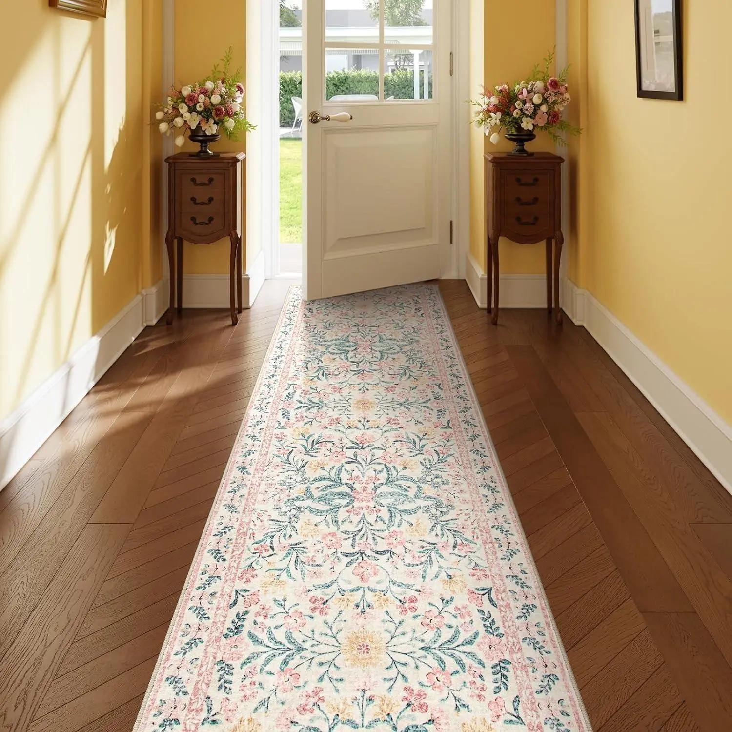 Bohemian Floral Pattern Runner Rug Anti-Slip