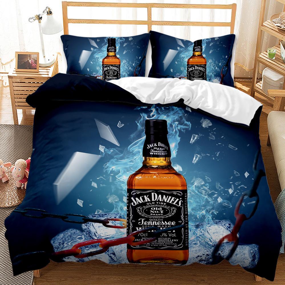 Wine Bottle Pattern Three-Piece Set 3D Digital Printing Abrasive Quilt Cover Bedding Kit