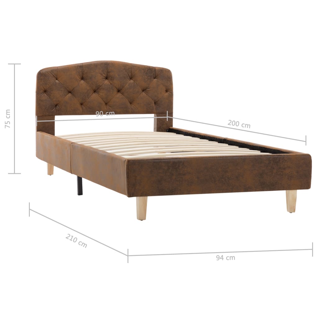 Brown Faux Suede Bed Frame 90 X 200 Cm