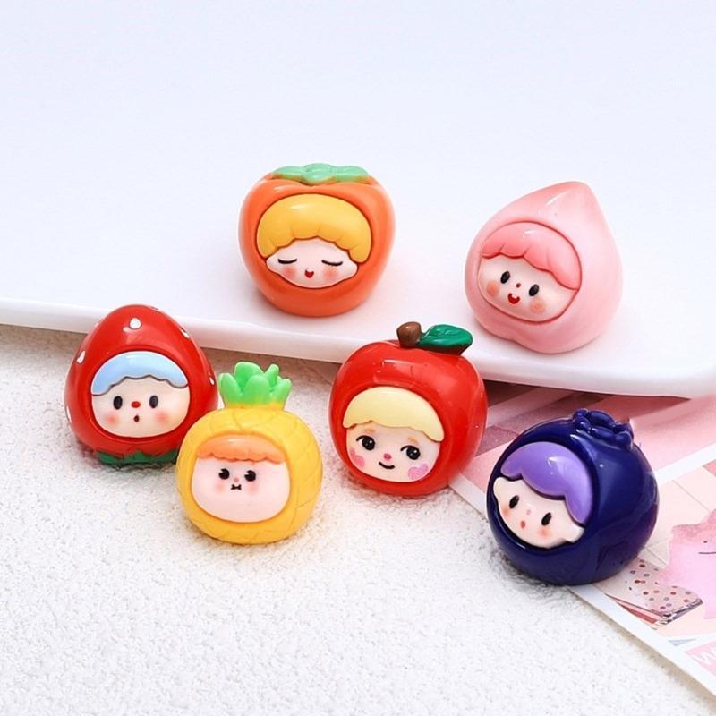 Fashionable Set of 9 Lovely Fruit Girl Resin Charm for Craft Supplies and Jewelry Making Assorted Colorful Designs