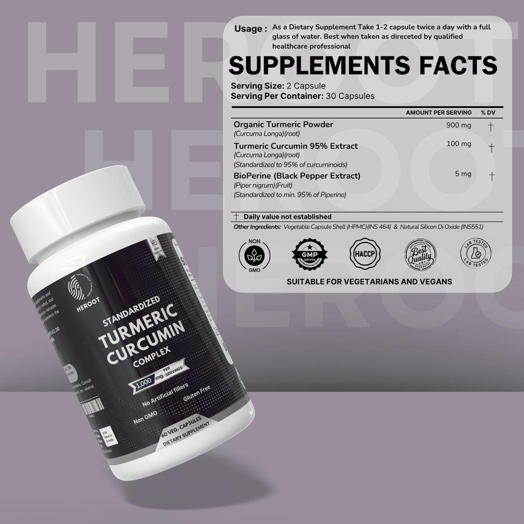 כמוסות כורכום כורכומין עם ביופרין | 1000 מ"ג | תוסף תזונה