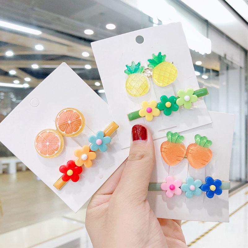 2Pcs Cartoon Fruit Flower Hair Clips Oil Drip Shiny Candy Color Duckbill Hairpin