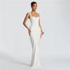 2026 Spring European & American Style Square Neck Pleated Spaghetti Strap Waist-Cinched Hip-Hugging Long Dress