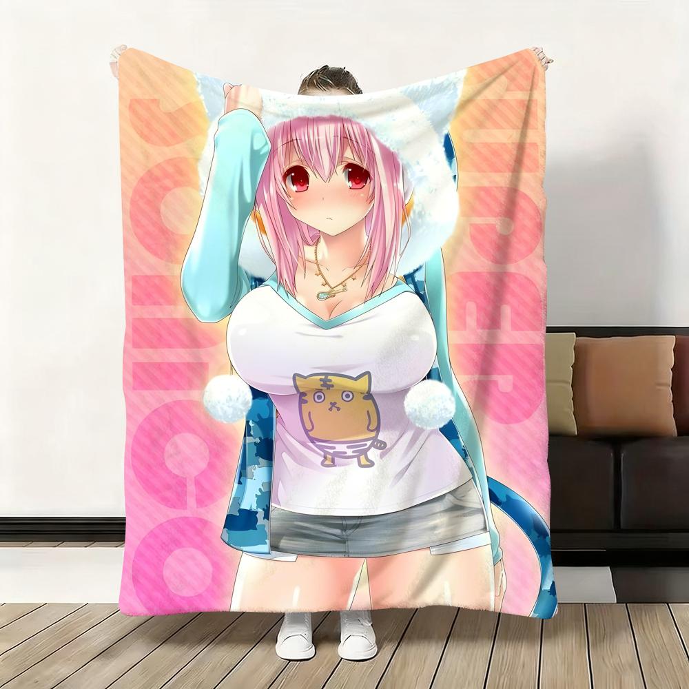 Anime Sexy Super S-Sonico Throw Soft Flannel Blanket Warm Knee Skin-Friendly Throw for Sofa Office Bed Traveling Winter Oversize