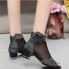 Fashion 2024 Summer Women's Sandals Fish Mouth Shoes Mid-heel Large Size Women's Shoes Breathable Women's Shoes Lace Mesh High Heels