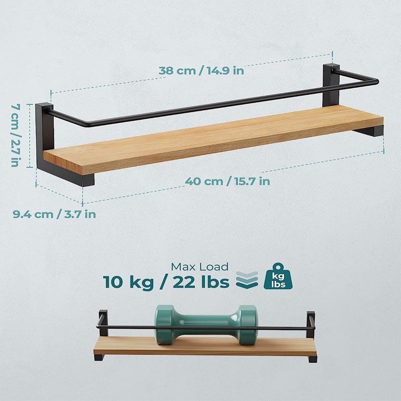 Spice Rack Wall Mounted, Rustic Wood Hanging Rack for Over the Stove, Kitchen Wall, 2 Pack