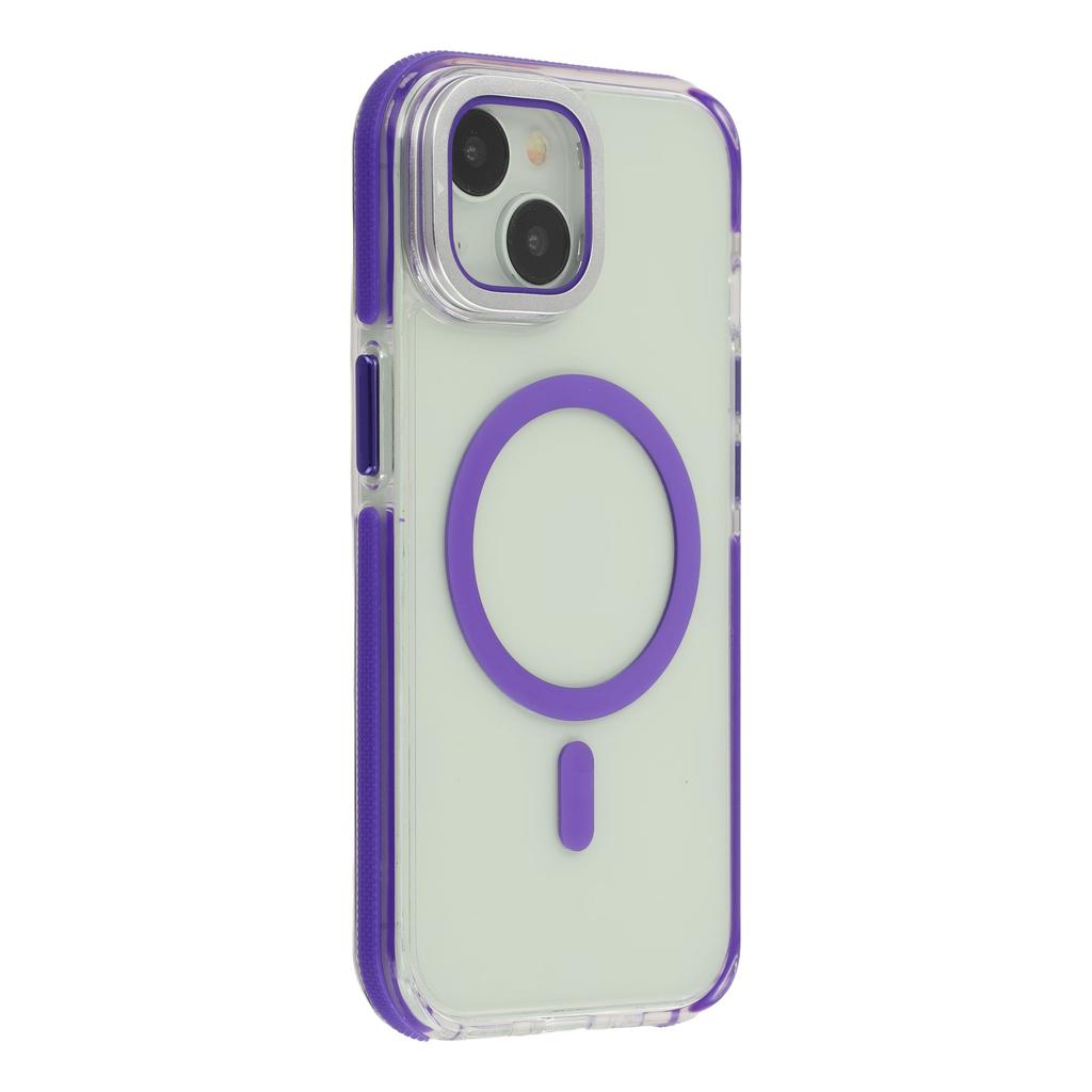 For iPhone 15 Plus Magnetic Case TPU Acrylic Clear Phone Back Cover with Lens Protector Kickstand