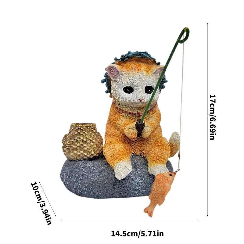 Katzen Angeln Figur für Garten- oder Aquariendekoration Dekorative Tierfigur aus Harz Terrassen Rasen Hof Ornament
