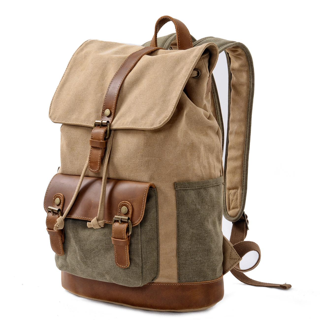 Men S Vintage Backpack Outdoor Leisure Excursion Backpack Large Capacity Computer Bag Canvas Hiking Hiking Bag хаки
