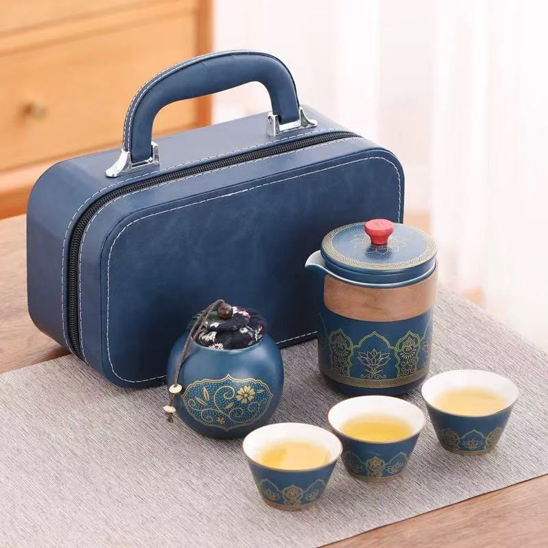 Travel Kung Fu tea set portable express cup company opening business advertising gift print light luxury retro