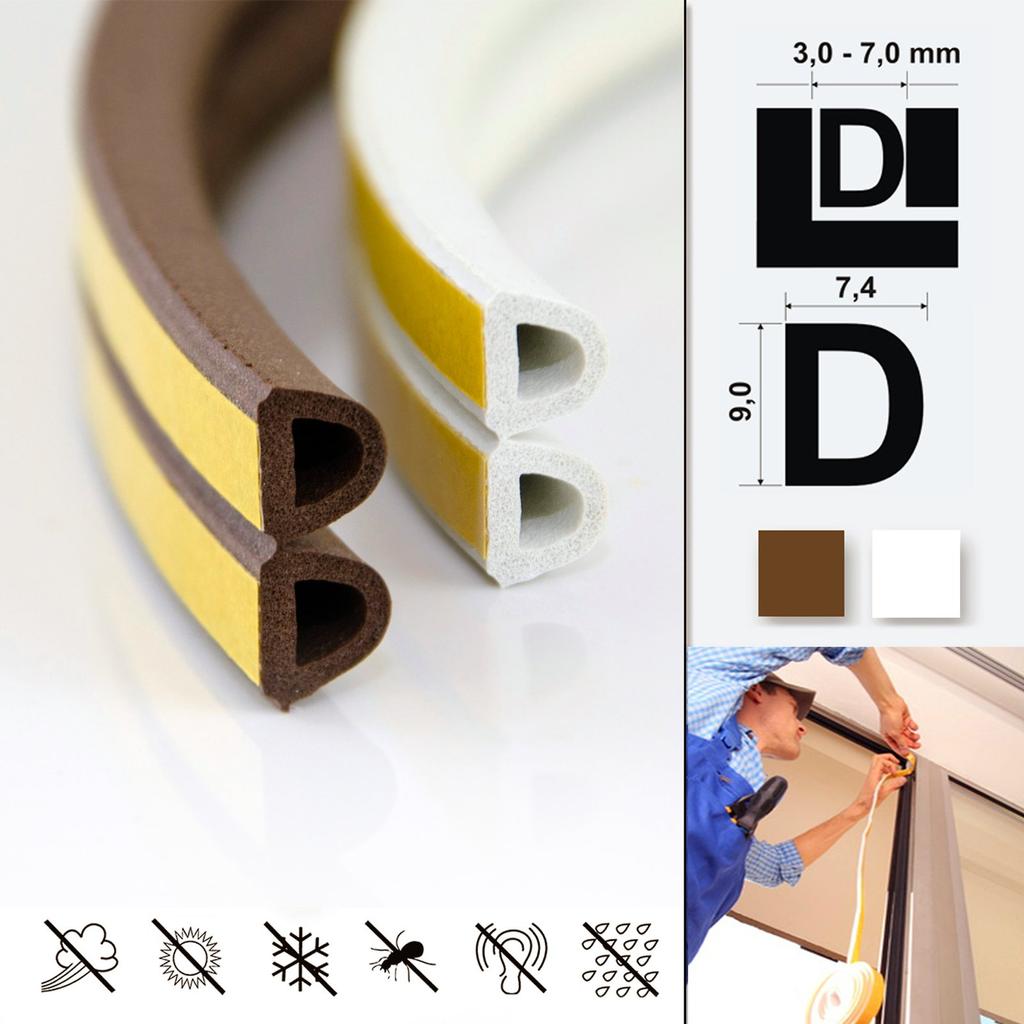 25m GUMMIDICHTUNG D-Profil BRAUN 9mm selbstklebend Fensterdichtung Türdichtung Gummi Dichtung Dichtungsband Profildichtung