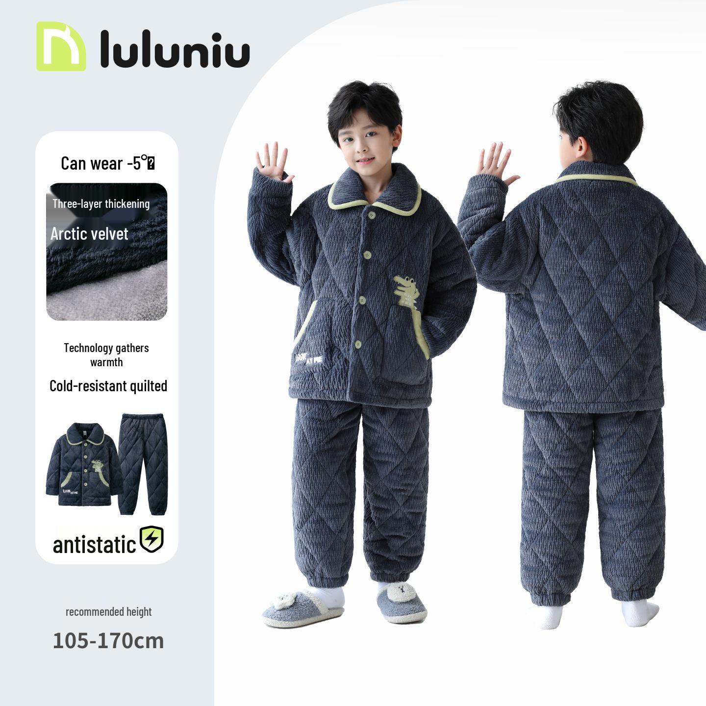 

Boys Winter Three-Layer Quilted Cartoon Flannel Pajamas 110cm (Height 105-115 cm, 8)