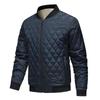 Men's Thickened Fleece Cotton Jacket Autumn Winter Warm Zipper Trendy Diamond Pattern Coat Baseball Collar Men Fashion Overcoat
