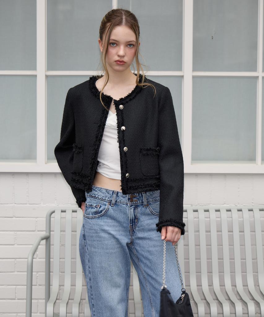 ROSEFRANTZ Soft Fringe Tweed Jacket [Black]