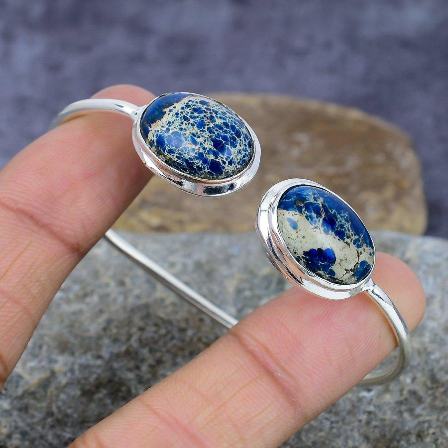 

Sea Sadement Jasper Gemstone Handmade 925 Sterling Silver Cuff Регулируемый подарок для нее