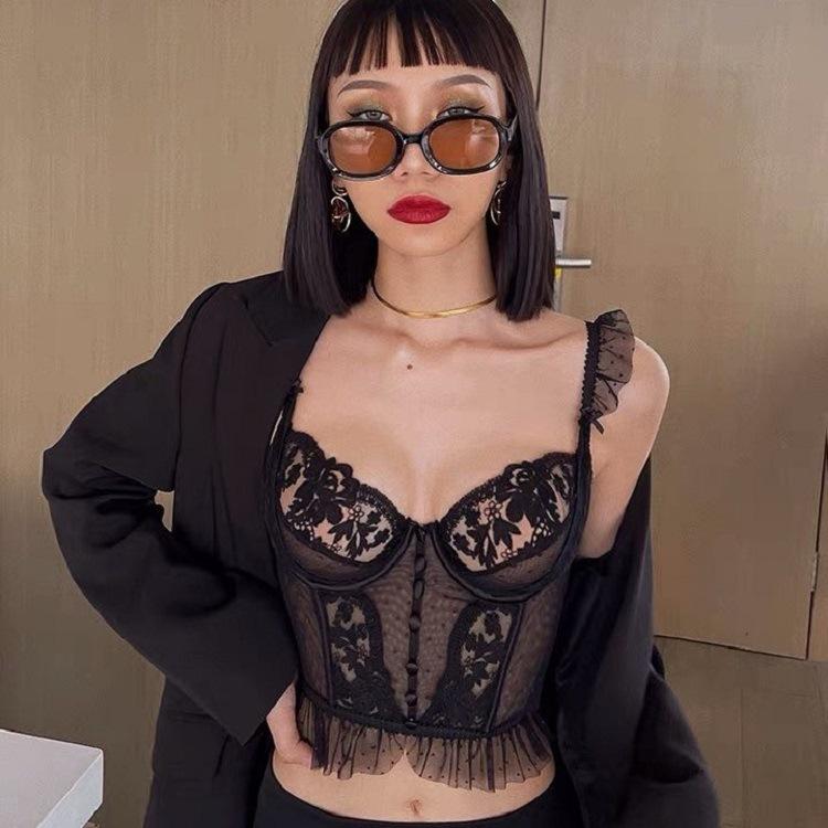 

French underwear women s ultra-thin perspective big breasts show small anti-sagging underwear sexy back embroidered lace bra S