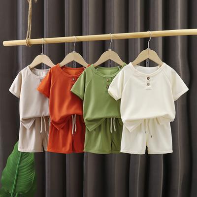 Children's Short-sleeved Suit Summer Boys Shorts Korean Version of The Children's Waffle Baby Summer Children's Clothing