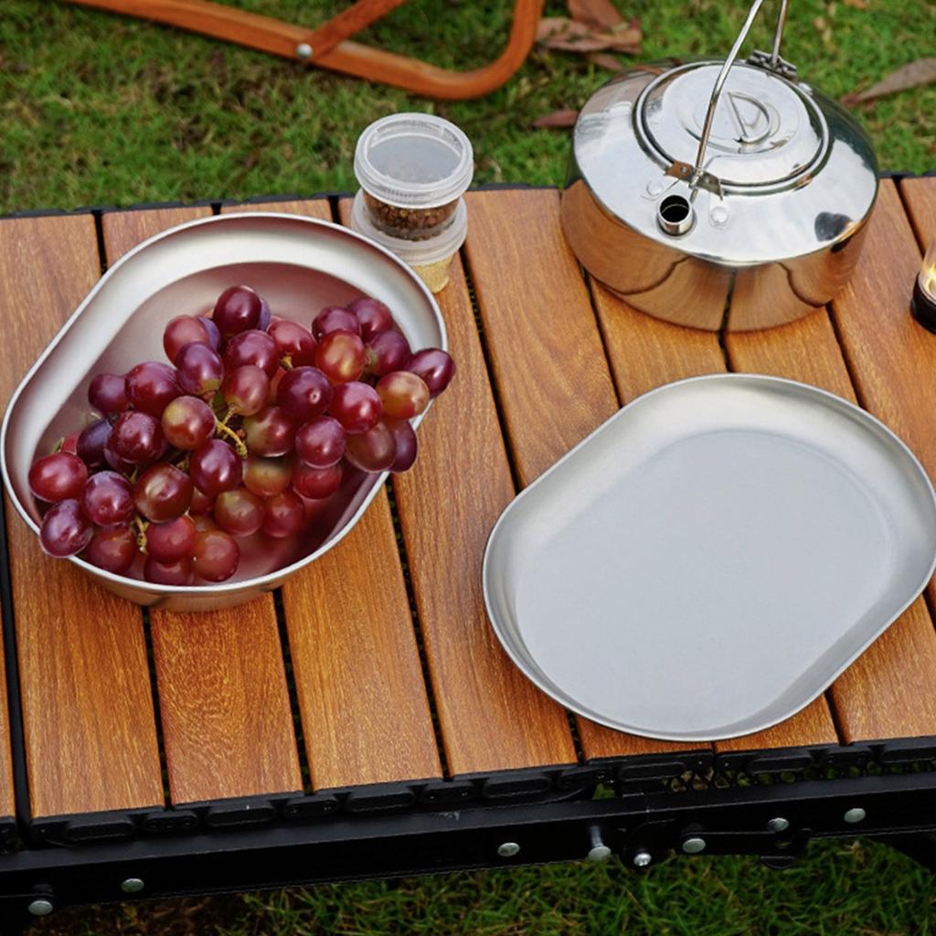 Shallow Plates 4PCS 304stainless Steel Texture Reusable for Kitchen and Dining Multifuntional Use in Cooking and Serving